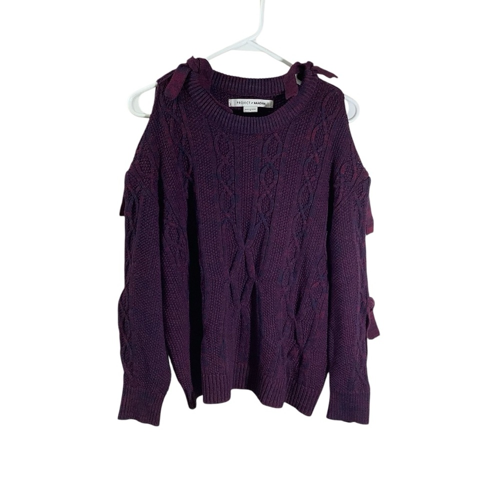 Project Naadam Chunky Cable Knit Cold Shoulder Sweater